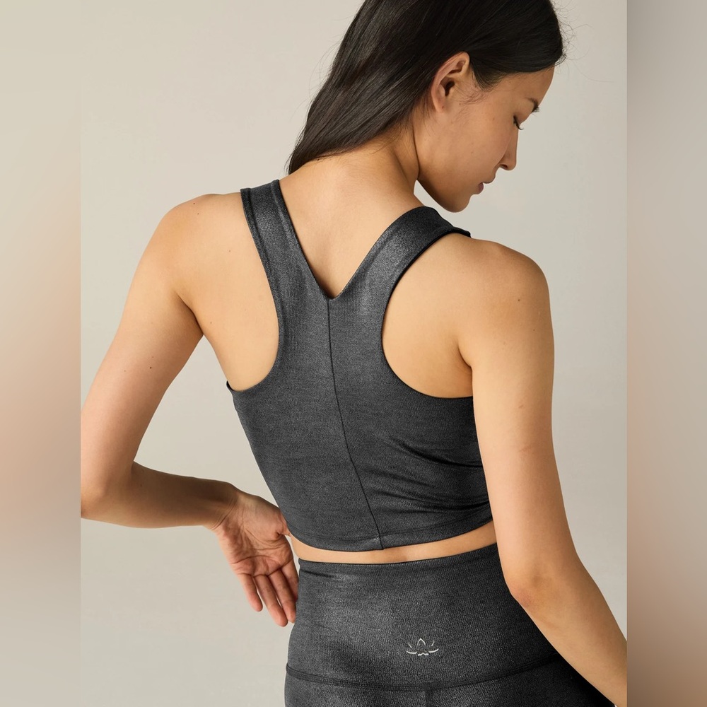 Beyond Yoga Heather Rib Black Shine Glow On Cropped Tank Small - Picture 4 of 4